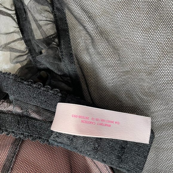 NWOT Victoria's Secret French Maid Mesh Ruffle Sequin push up, Ribbon, Black 36D - Picture 10 of 13